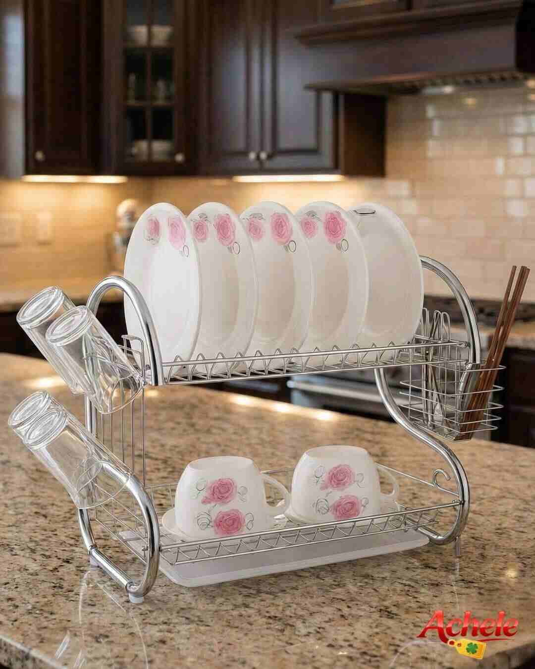 A chrome dish rack from Tachele’s real product inventory